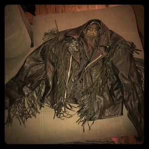 Black Unisex Vintage Leather Fringe Jacket